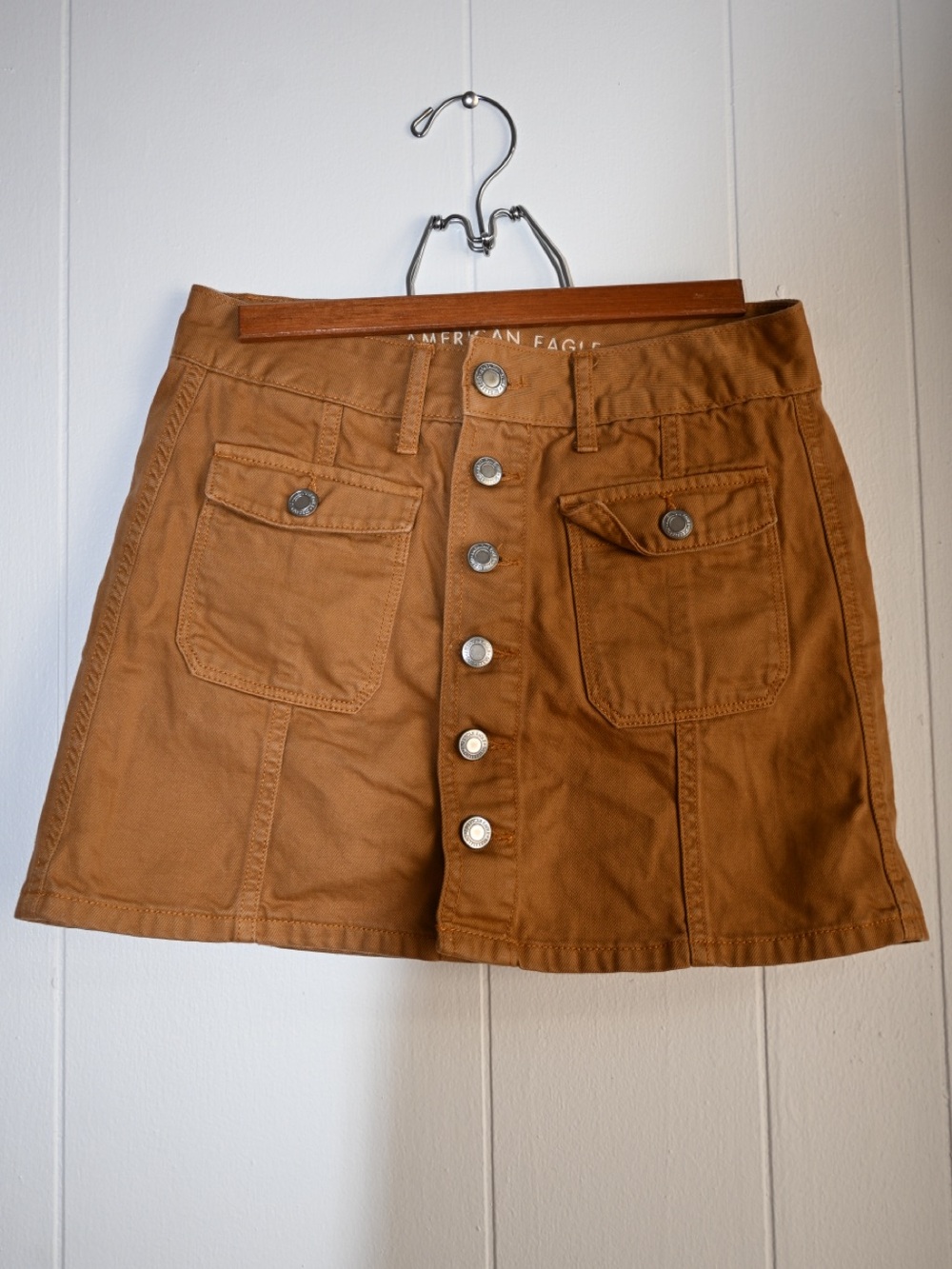 American Eagle Outfitters Tan Button-Front A-Line Mini Skirt